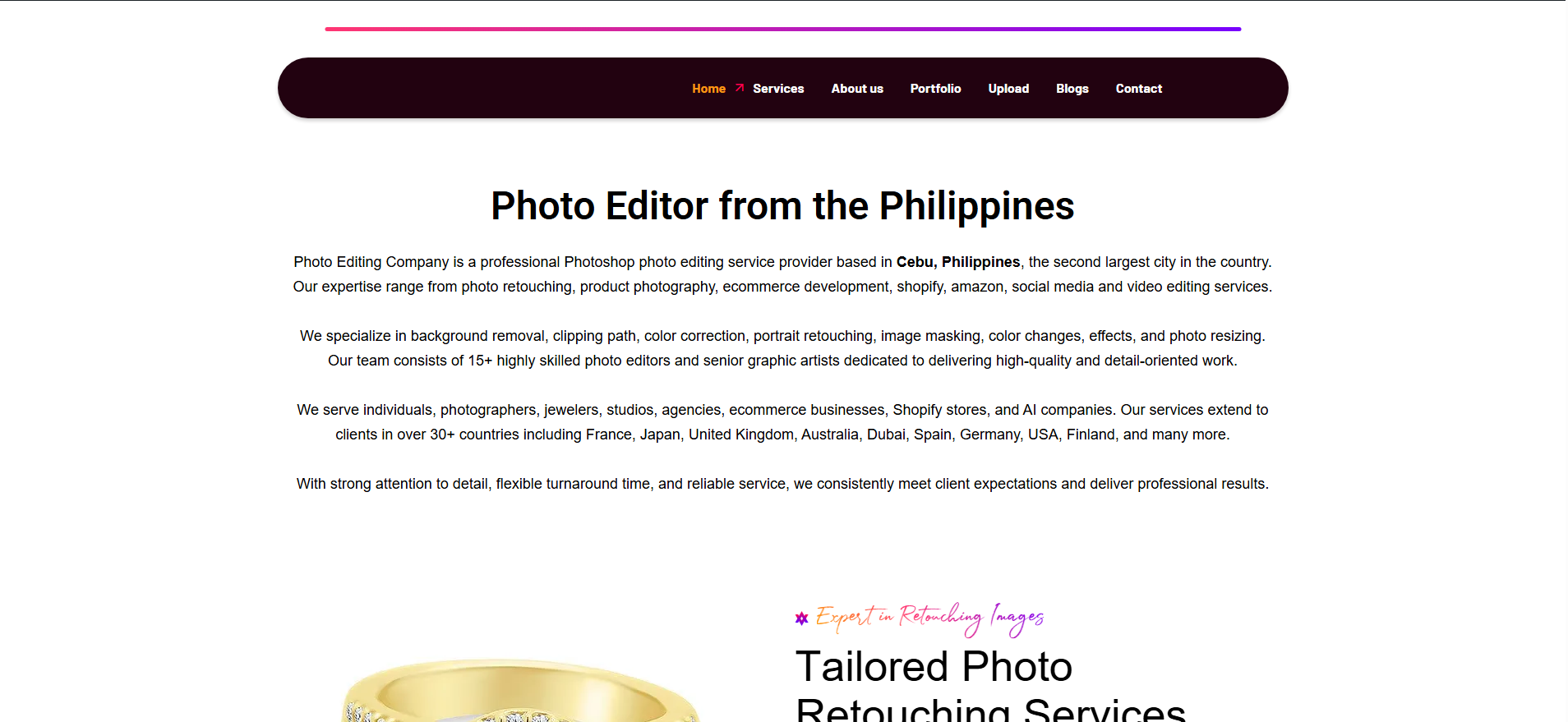 Photo Editing Company website screenshot